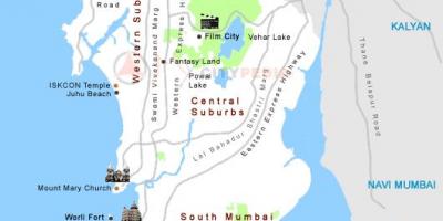 Kaart van Mumbai toeriste plekke