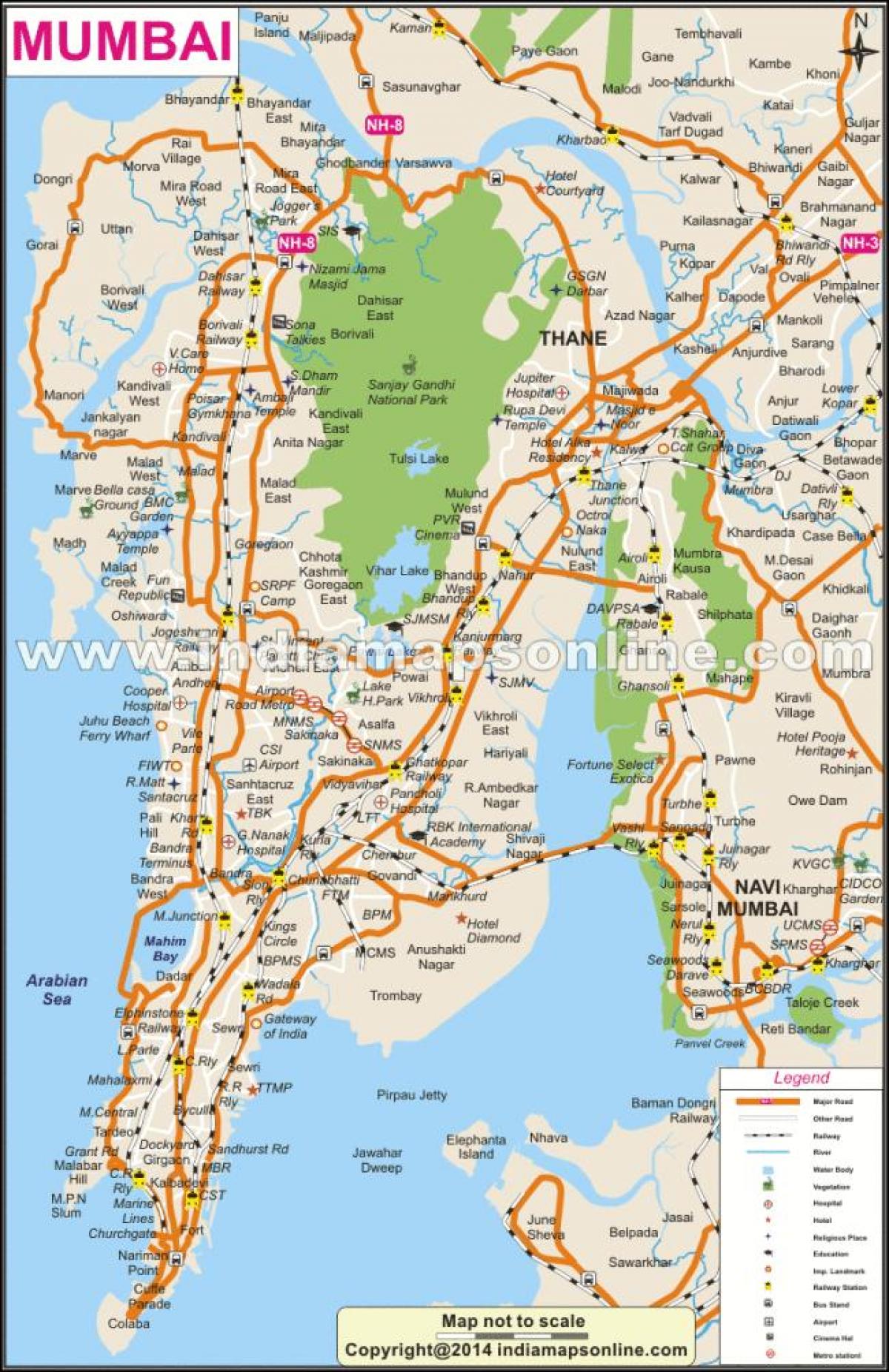 fisiese kaart van Mumbai