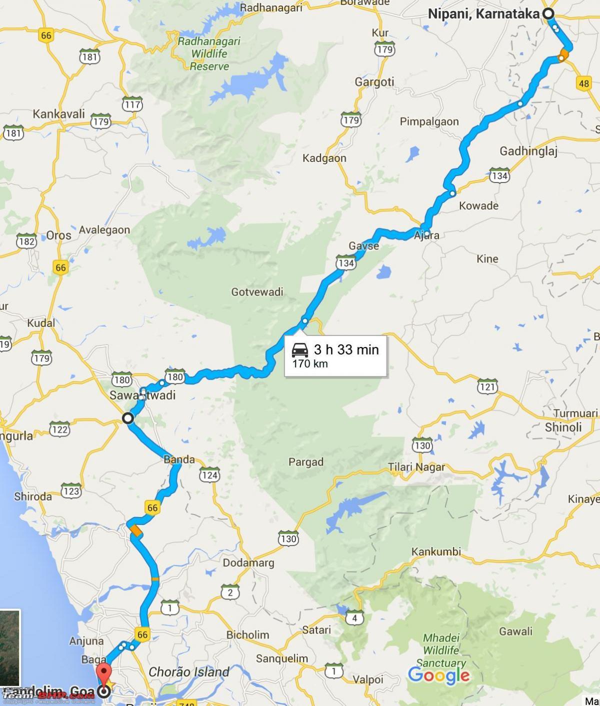 Mumbai na goa snelweg kaart